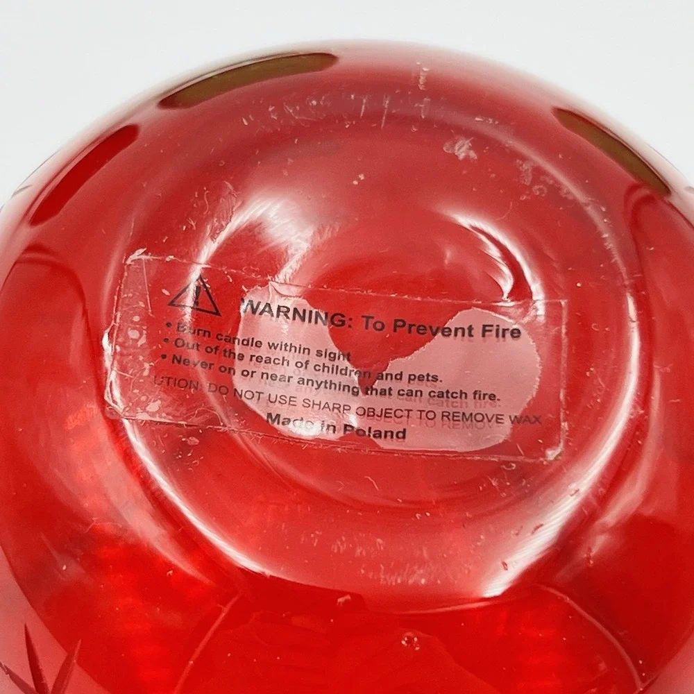 Votive Holder Set Etched Starburst Red Green Glass Hand‎ Blown Poland Christmas
